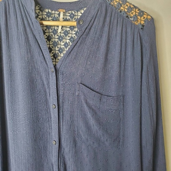 Free People The Best Blouse Crochet Top Navy Sz S - Picture 4 of 9